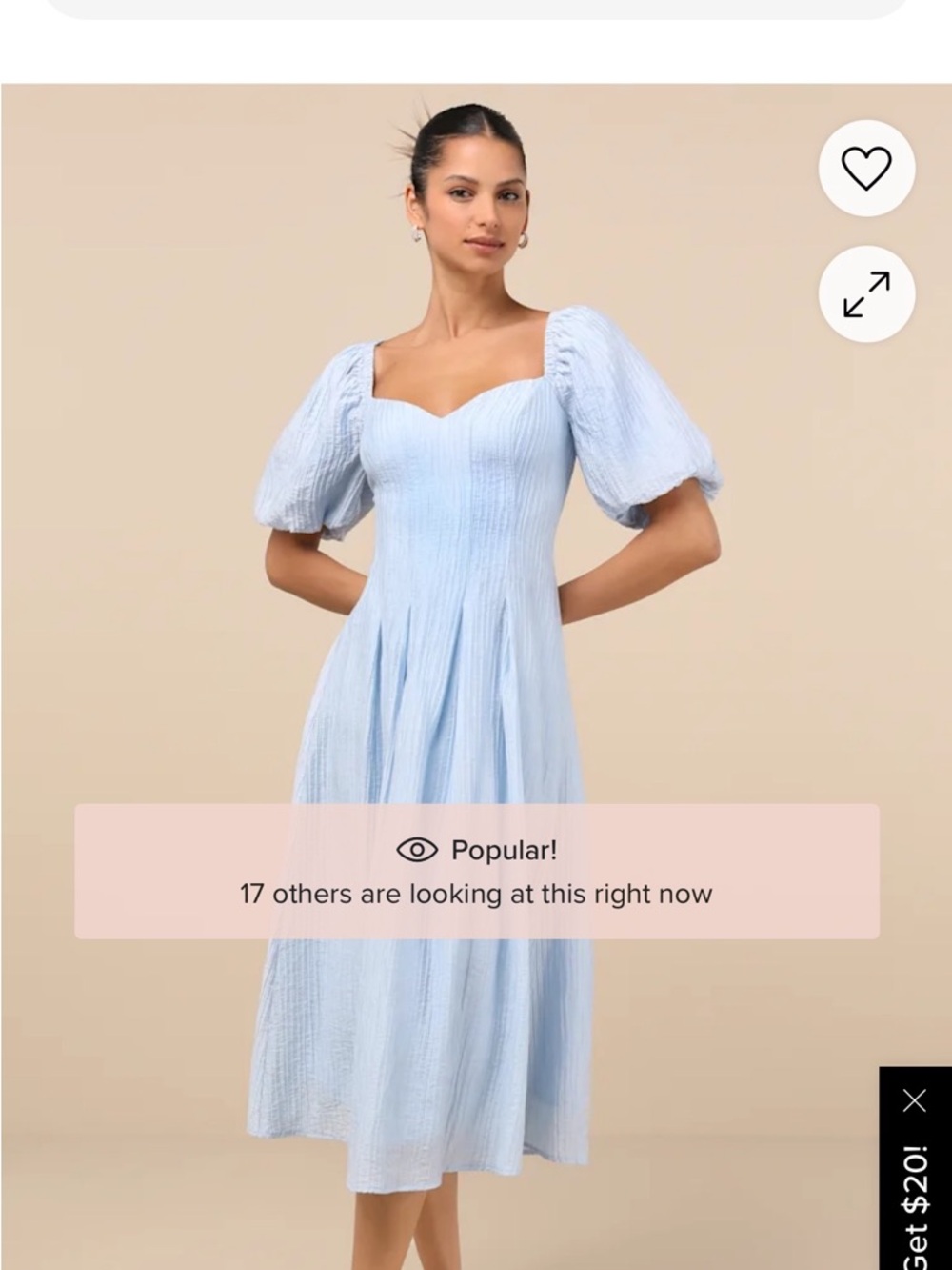 Lulu's Light Blue Sweetheart Midi Dress with Puff Sleeves - Picture 2 of 3